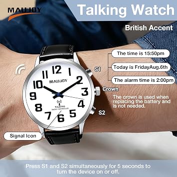 Men's English Accent Atomic Talking Watch Announces Time & Date