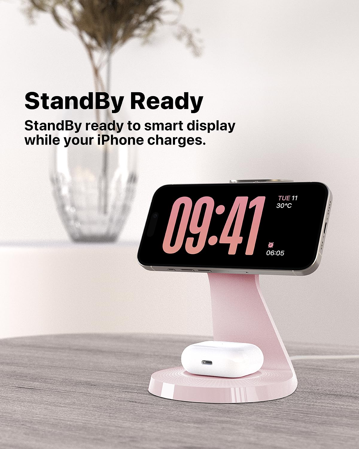 Station de charge 3 en 1 pour appareils Apple, support de charge rapide Mag-Safe, chargeur sans fil pour iPhone 15/14/13/12 Series, et AirPods et iWatch (chargeur USB-C 30 W inclus)
