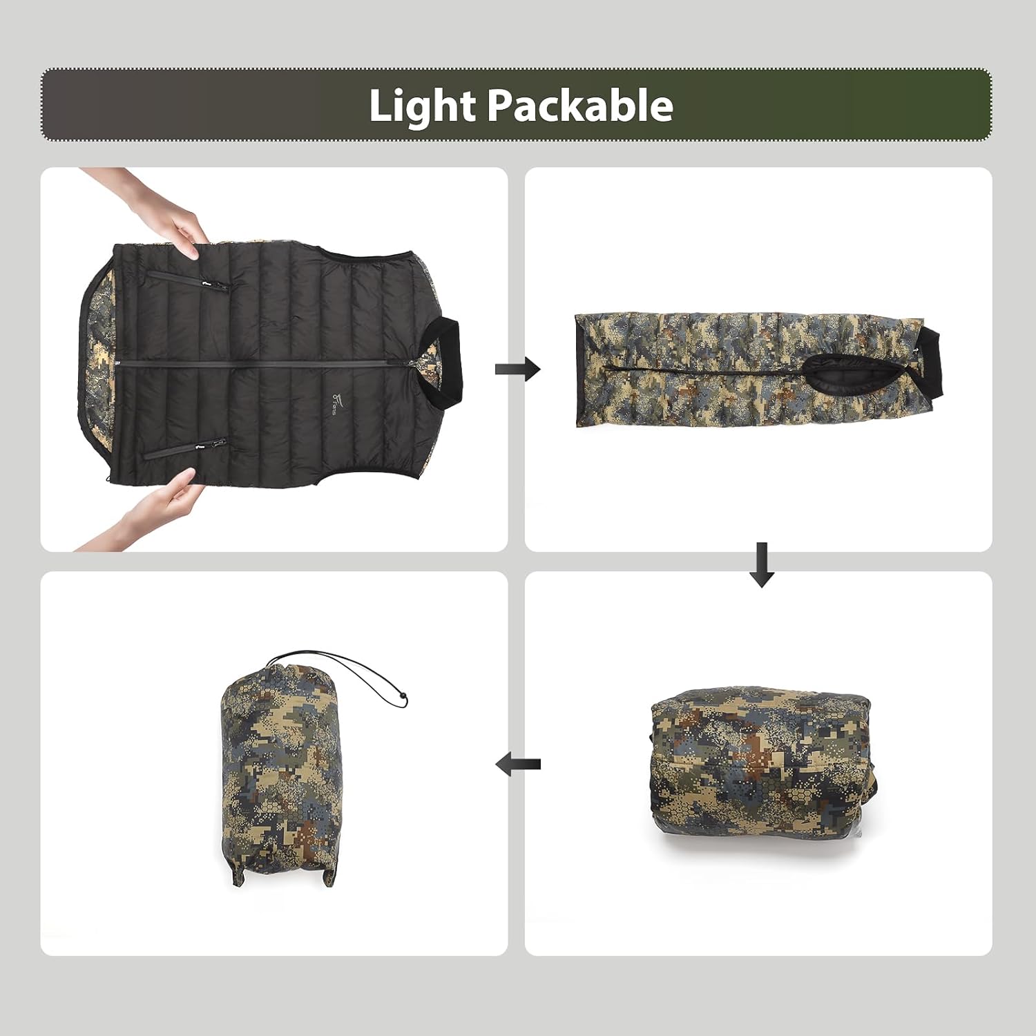 8 Fans Men’s Camo Softshell Vest, Warm Outdoor Sleeveless Jacket for Outdoor Hunting Fishing