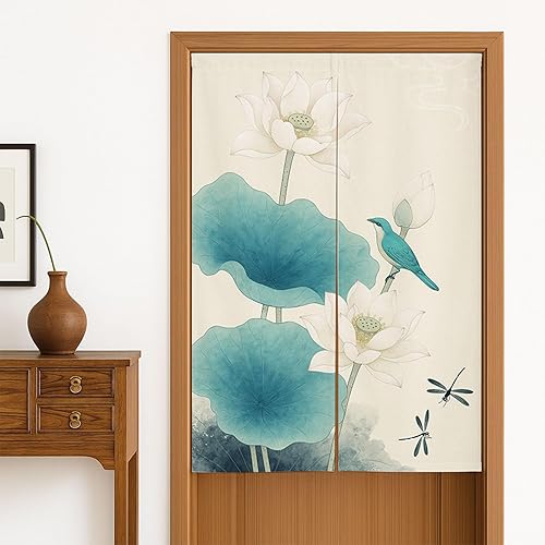 Miniatura 7 de Cortina de puerta floral japonesa, cortinas de puerta de flores Noren, cortina de puerta de lino, tapiz para cocina, bistró, 33.5 x 55 pulgadas
