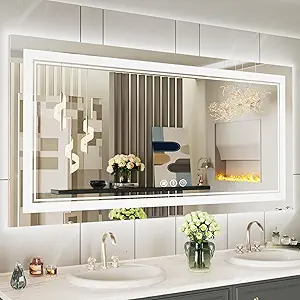 60x30 Inch LED Bathroom Mirror with Lights, Backlit and Front Lighted Bathroom Mirrors for Wall, Anti-Fog Dimmable Memory Shatterproof LED Vanity Mirror for Bathroom