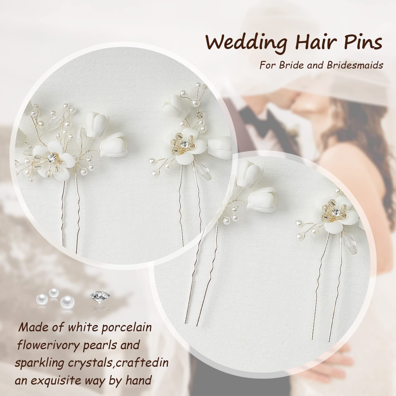 Forcine per capelli da sposa color oro con fiori in ceramica e perle - accessori da sposa, per matrimoni, per acconciature da sposa, gioielli per capelli - Italia