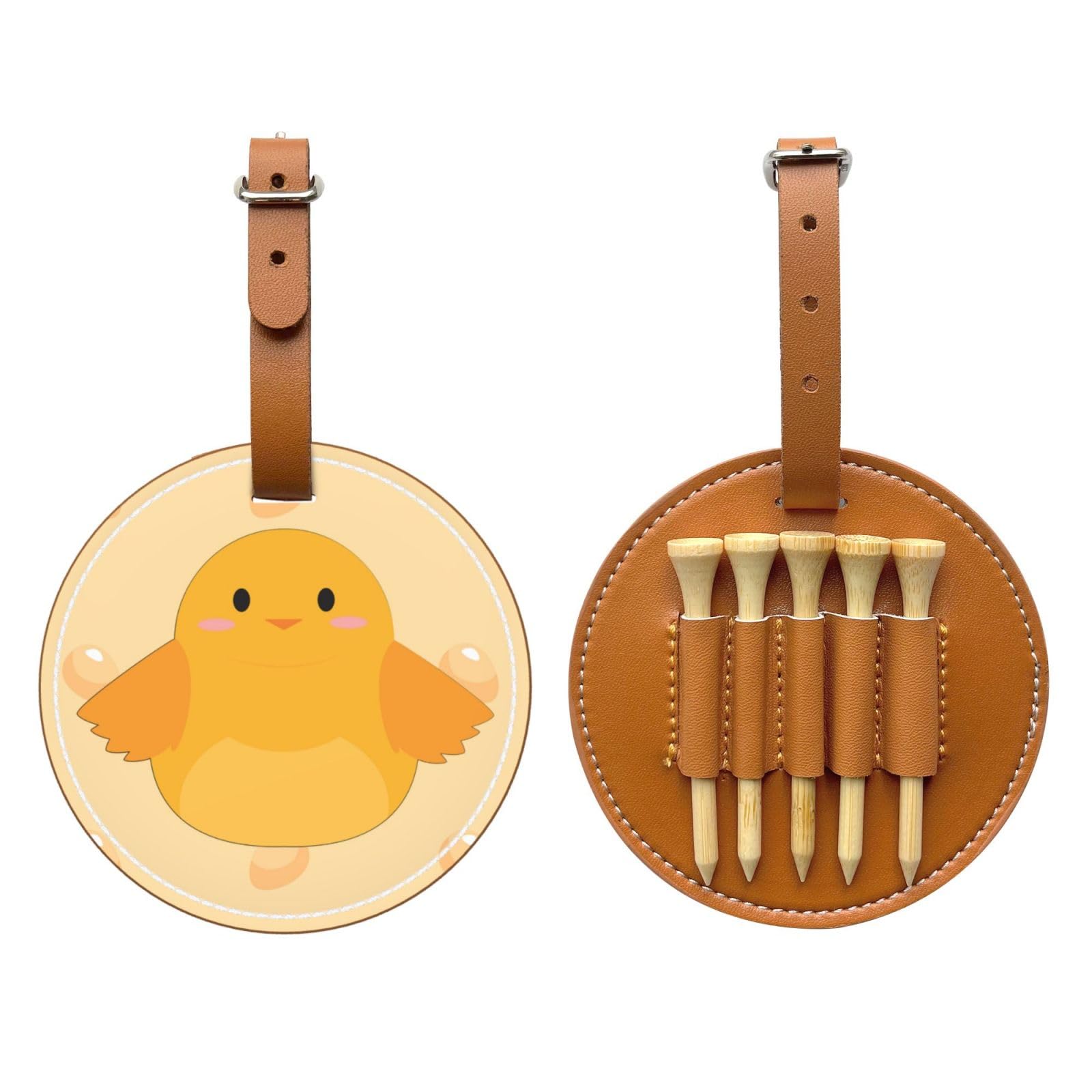 cartoon chick Brown Printed golf tee storage bag - portable design, easy to organize tee
