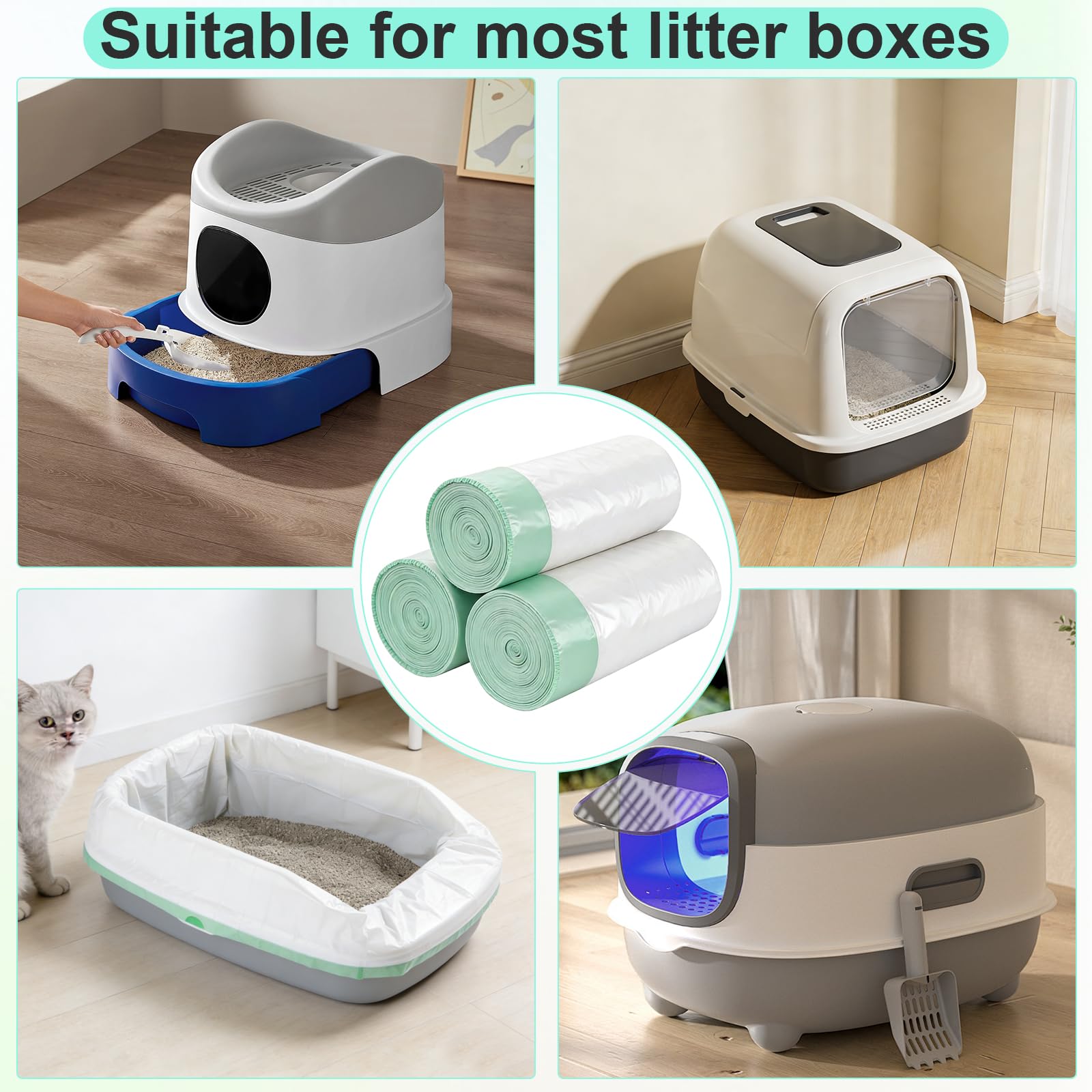 60 sacchetti per lettiera, sacchetti per toilette per gatti, per toilette elettrica autopulente, biodegradabili, impermeabili, resistenti allo strappo, 58x35 cm