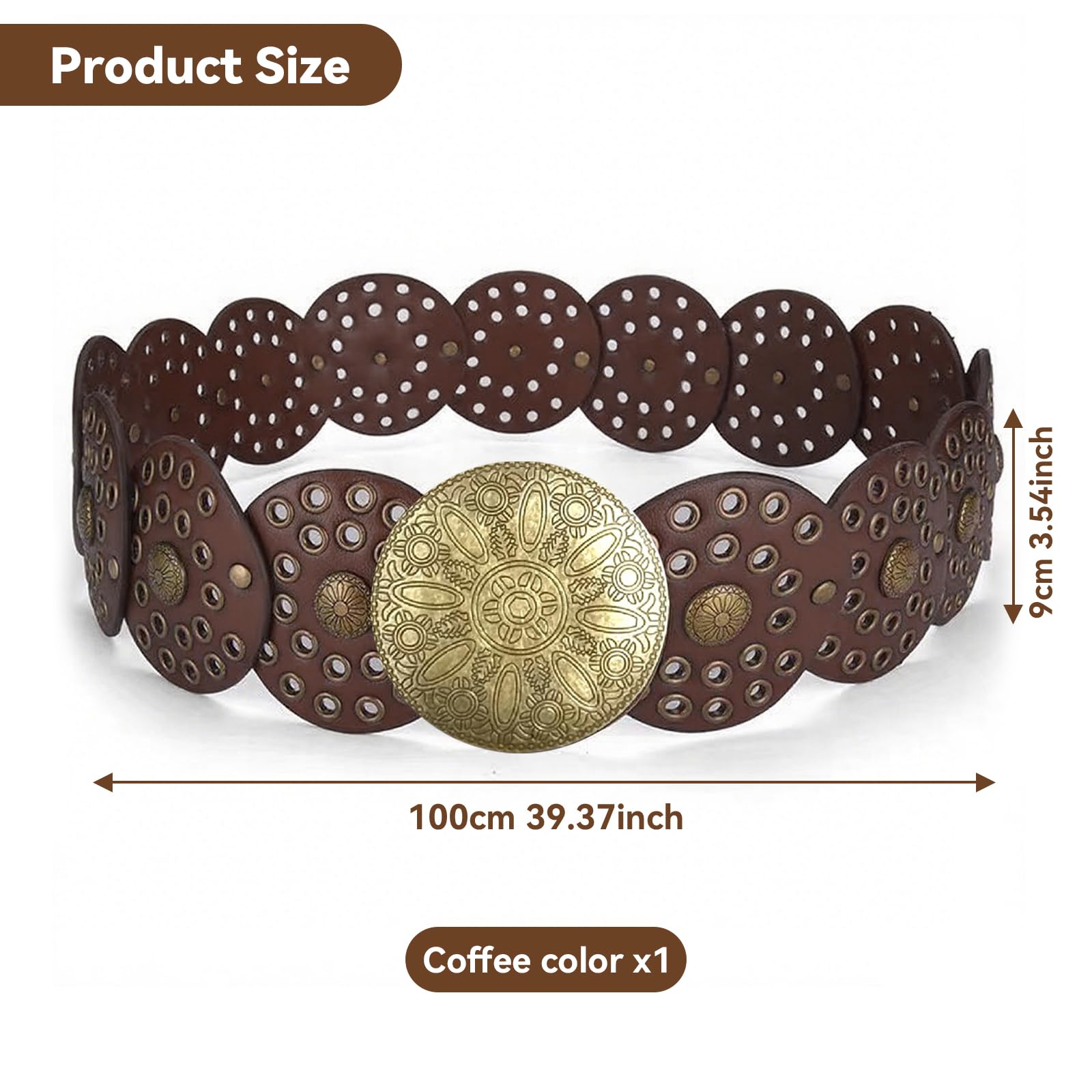 ZhouWei Szeroki pasek z tarczą dla kobiet, regulowany pasek w talii do sukienek z klamrą w stylu vintage, pasek w stylu vintage, do sukienek, spodni, spódnic
