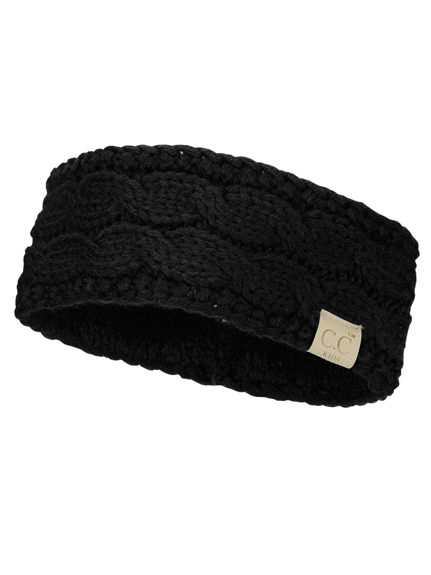 C.C Children's Kids' Winter Warm Cable Knit Fuzzy Lined Ear Warmer Headband Black/Silver