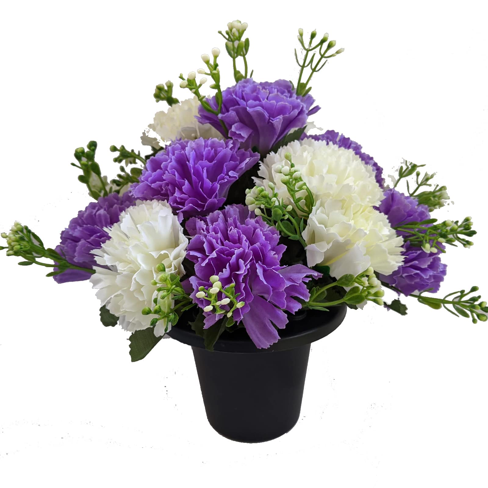 Permabloom ARTIFICIAL CARNATION GRAVE POT WITH 16 FLOWERS - VASE INSERT MEMORIAL (Lilac)