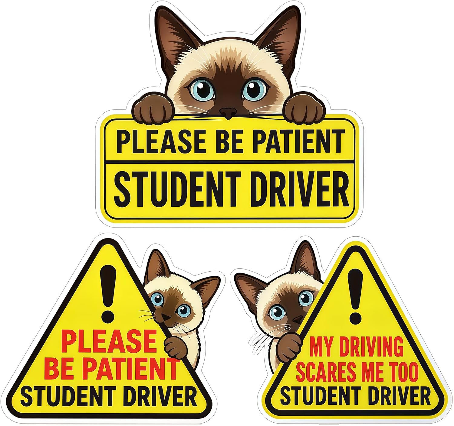 3 Pack Student Driver Car Magnets, Reflective Cat Safety Signs