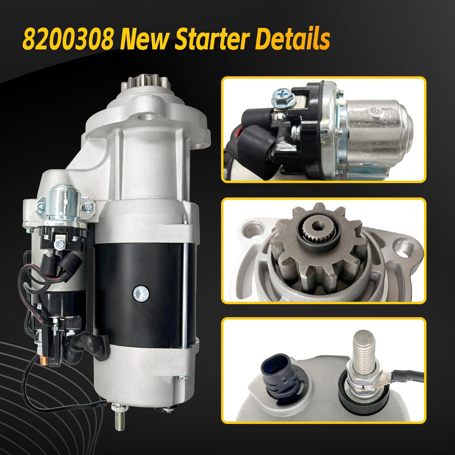 8200308 39MT Starter Motor 12V 11T Fit for Caterpillar C10 C12 C13 C15 C16, Cummins ISX ISM M11 N14, Detroit Diesel Series 60, for Ford Mack Kenworth Heavy Truck Replacement Delco Remy 8200308