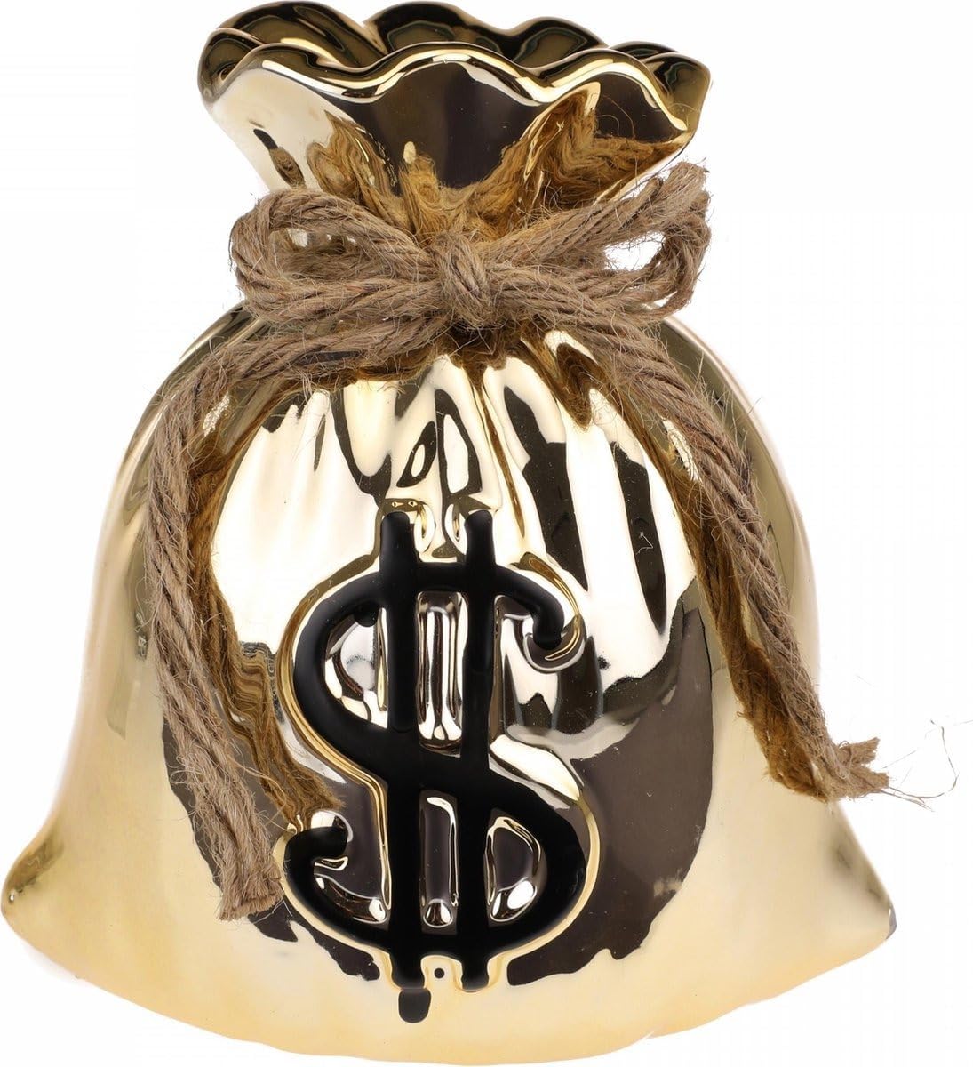 SATYAM KRAFT 1 Piece Mini Ceramic Potli DesignShowpiece for Rupees Saving, Coin Storage Box for Girl, boy, Kids, Adults-Money Kilona ATM Coinbox for Gifting, Birthday, Valentine's Day Items (Golden)