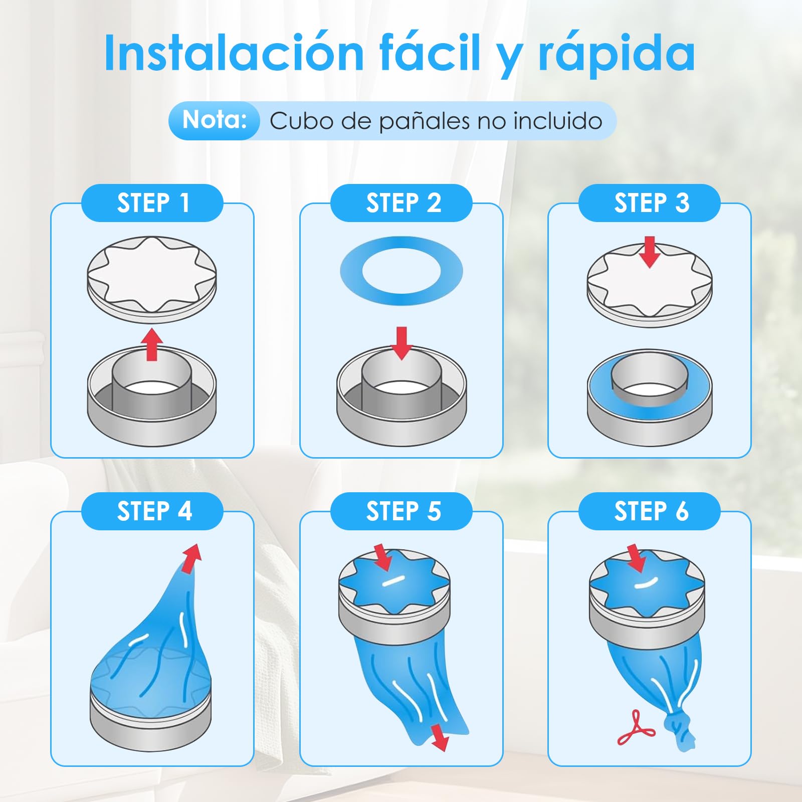 Recambios Contenedor de Pañales 12 Piezas Recambios de Papeleras de Pañales Bebe Compatible con Todos los Cubos de Pañales (Azul)