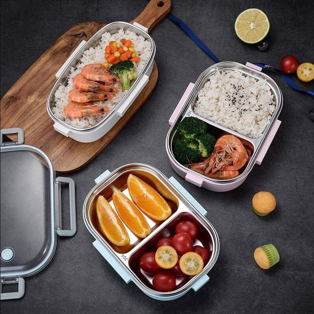 Fiambrera de acero inoxidable, 2 compartimentos, cuadrada de acero inoxidable con cubiertos portátiles, para la escuela, oficina, picnic, viajes al aire libre, solución de almuerzo estilo Bento