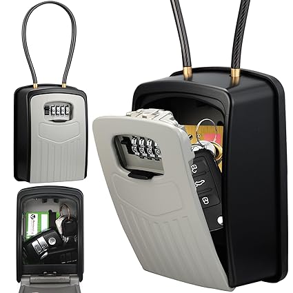 Extra Large Key Storage Security Lock,V-Resourcing Re-settable 4 Digit Combination Lock Box with Removable Chain,Share and Secure Keys for Home,Office,Garage etc Grey