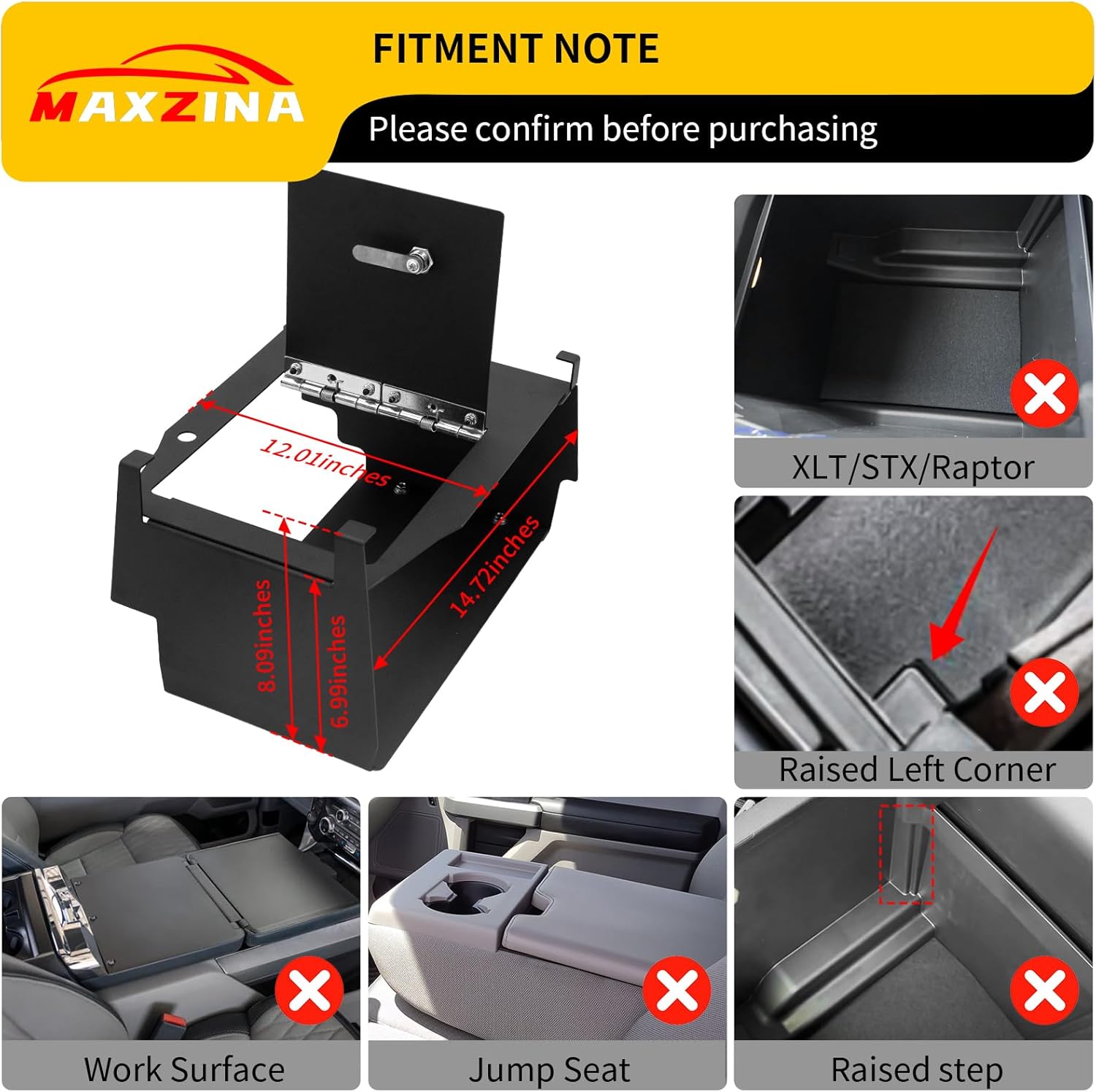 Center Console Safe Lock Box Compatible with 2021-2025 Ford F150 Armrest Security Organizer Center Console Safe Vault Lockbox with 3 Digit Combo Password for 2024 F-150 Accessories