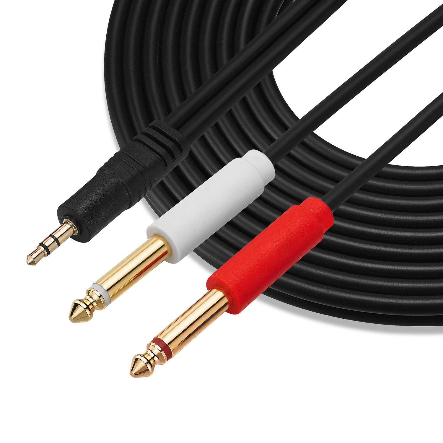 Amazon Com Gold Plated 3 5 Mm Trs To Dual 1 4 Inch Ts Premium Stereo Breakout Cable For Connecting Iphones Ipods Ipads Mac Laptop Or Audio Device To Pro Audio Gear 25ft 7 5m Home Audio Theater
