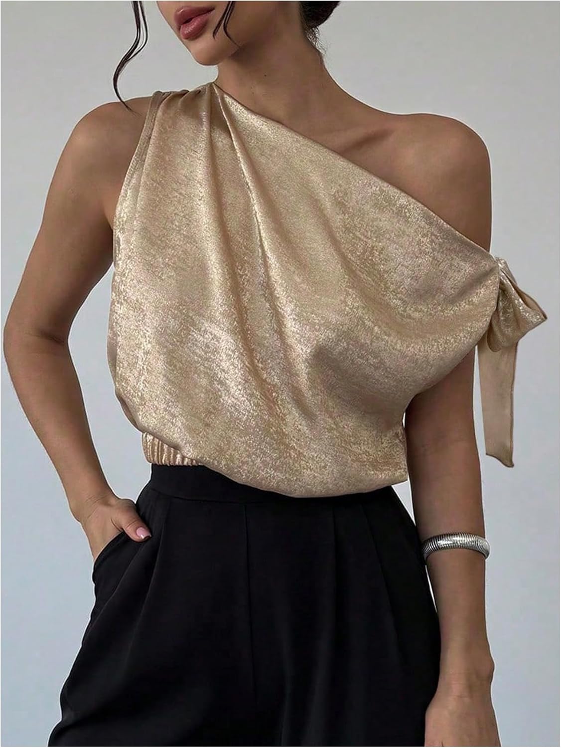 Women's Off Shoulder Tie Side Blouse Sleeveless Crop Tops Elegant Blouses - Image 3