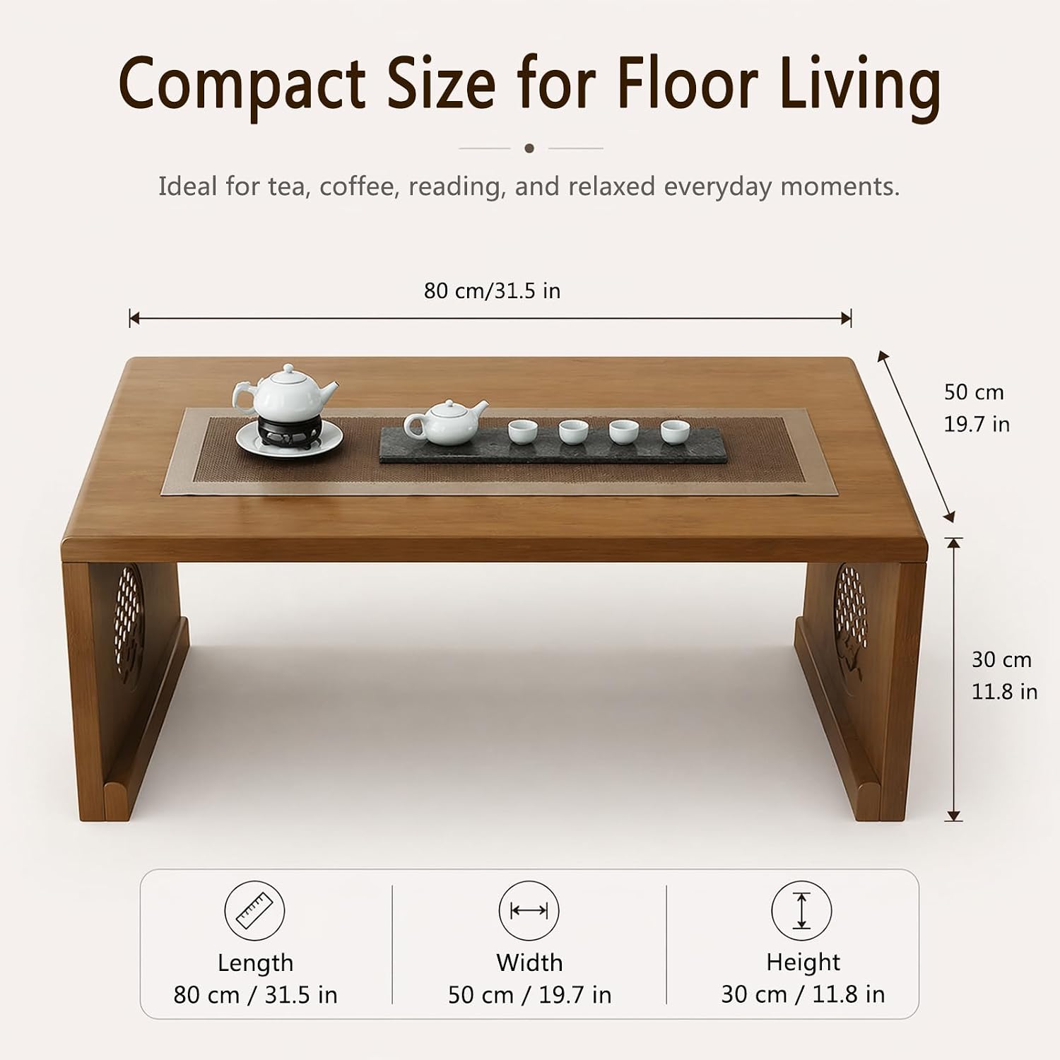 Japanese Table Floor, Japanese Folding Table, Tatami Low Sitting Coffee Table, Folding Coffee Table, No Assembly, Easy Storage, Meditation, Tea Room(31″X20″X12″)