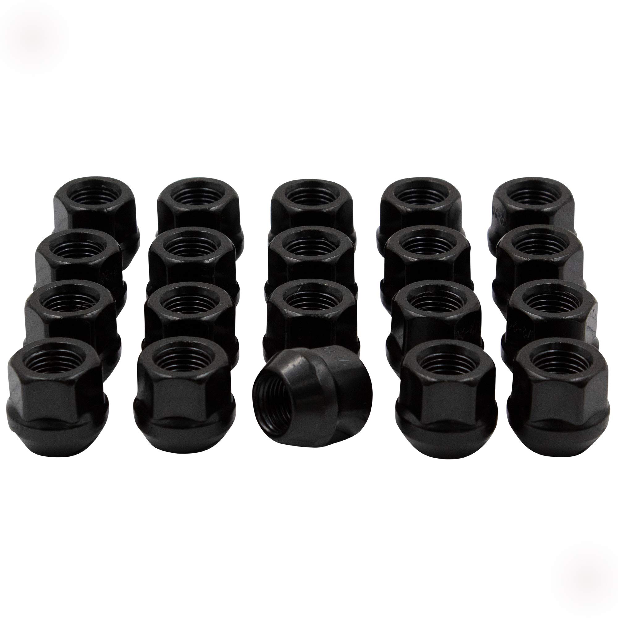 Wheel Accessories Parts Set of 20 14x1.5 Lug Nuts Black Finish OE-Open End Acorn Bulge M14x1.5 Thread 22mm (0.84") Length 19mm (3/4") Hex Wheel Lug Nut