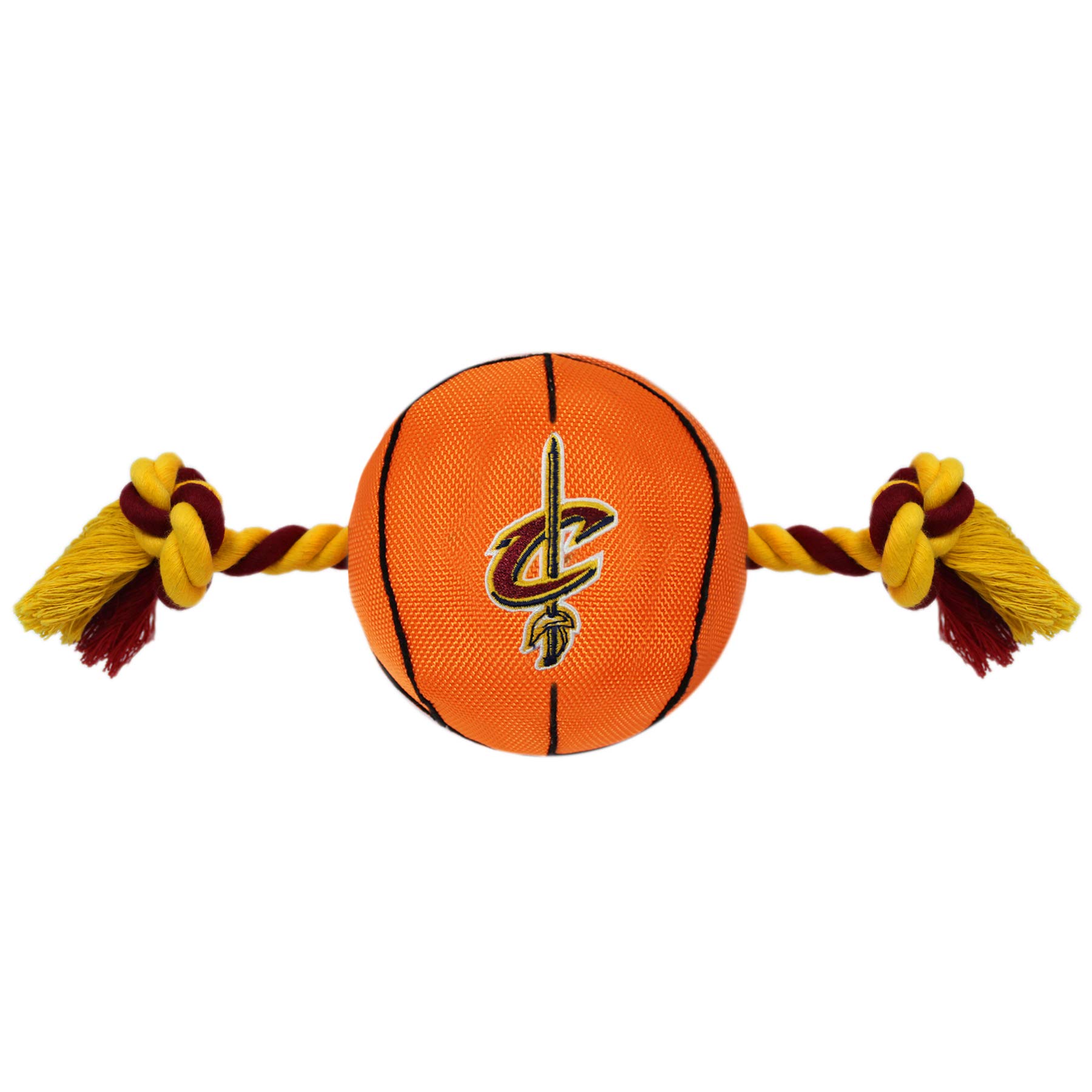 Pets First NBA Cleveland Cavaliers Basketball Toy. - Tough Nylon Pet Toy with Tug Ropes & Inner Squeaker, One Size, CAV-3105
