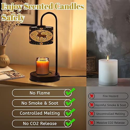 Miniatura 12 de Lámpara calentadora de velas con temporizador y atenuador, retro de los años 70, líneas onduladas abstractas psicodélicas, rosa, naranja, beige,