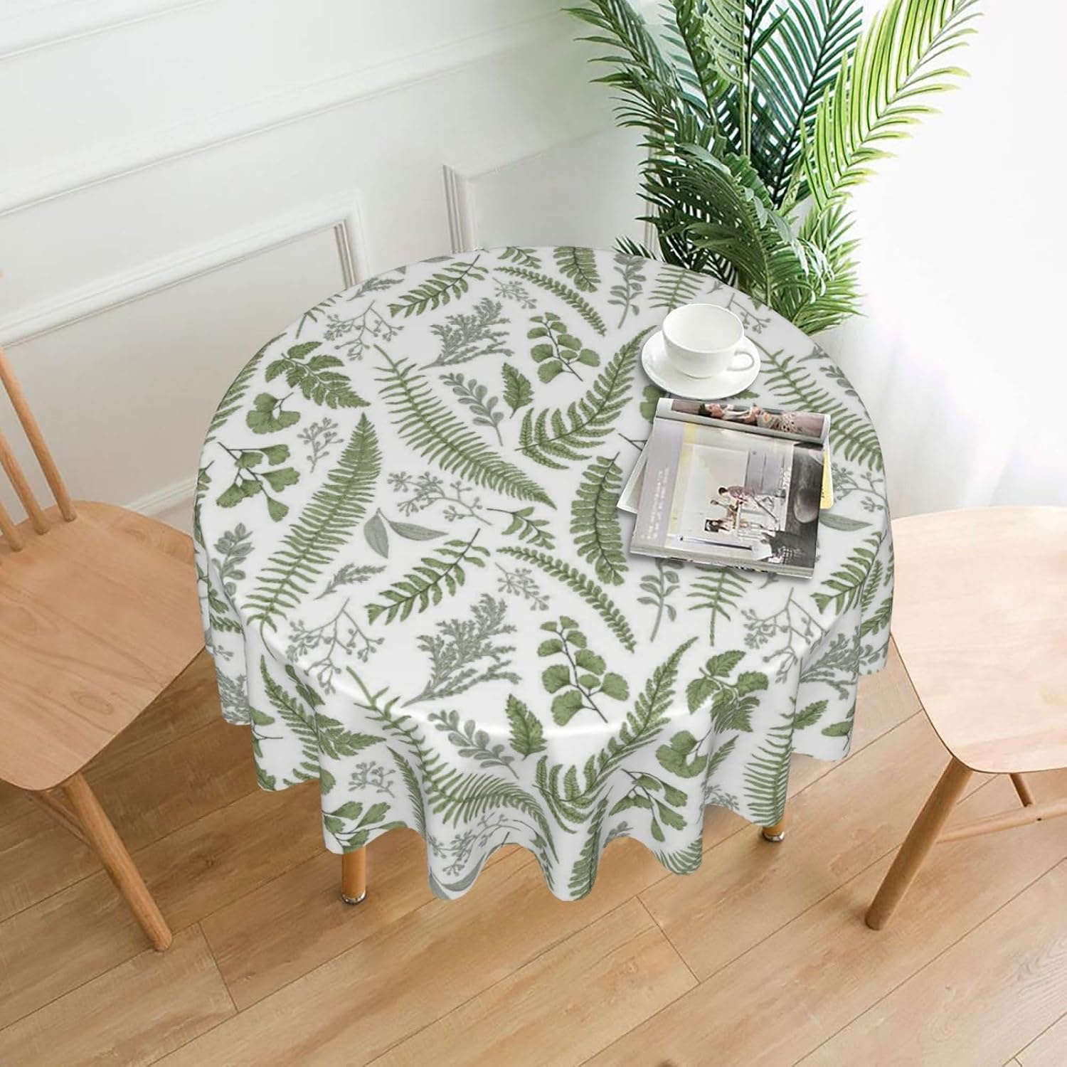 Sage Green Herb Round Tablecloth 70 Inch Sage Green Leaf Plant Table Cloth Polyester Fabric Farmhouse Spring Summer Botanical Leaves Table Cover for Kitchen Party Dining Picnic Decor image 2