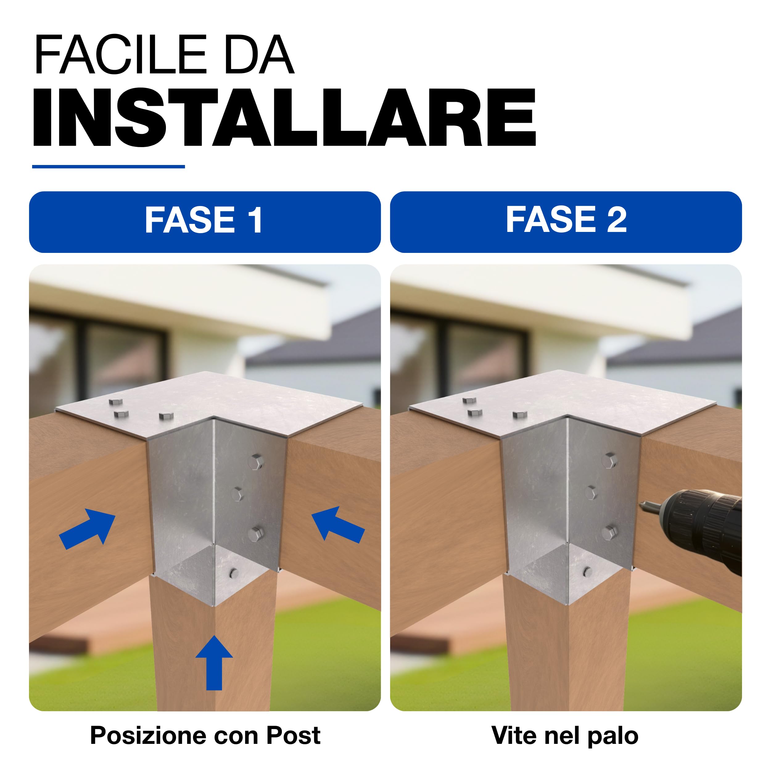 GeZu Impex Connettore per Palo Y 81x81 mm Set di 8 Zincato a Caldo Pergola Connettore d’Angolo a 3 Vie a 90° Padiglione Fai-da-te Supporto per Lavori Legno