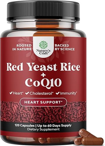 Suplemento de arroz de levadura roja con CoQ10 - Fórmula avanzada de niveles de colesterol saludable para hombres y mujeres - Cápsula extra fuerte