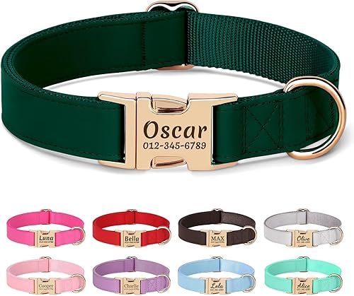 PET ARTIST Collares de perro personalizados, collar de perro personalizado con etiqueta de nombre silenciosa grabada, hebilla dorada de liberación disponible en Yaxa Colombia