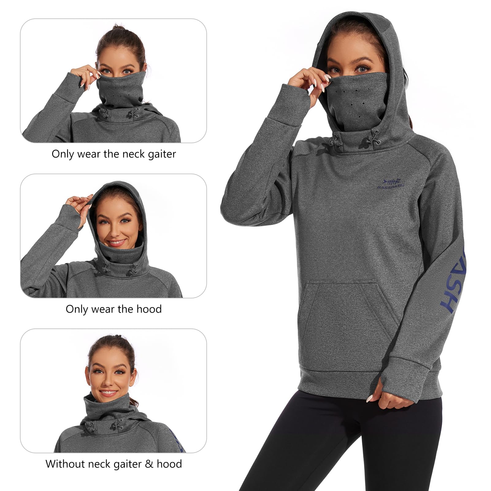 Bassdash Felpa Donna con Cappuccio in Pile con Ghetta per Il Collo,Impermeabile Inverno Felpe Calde da Escursionista Corsa Pesca