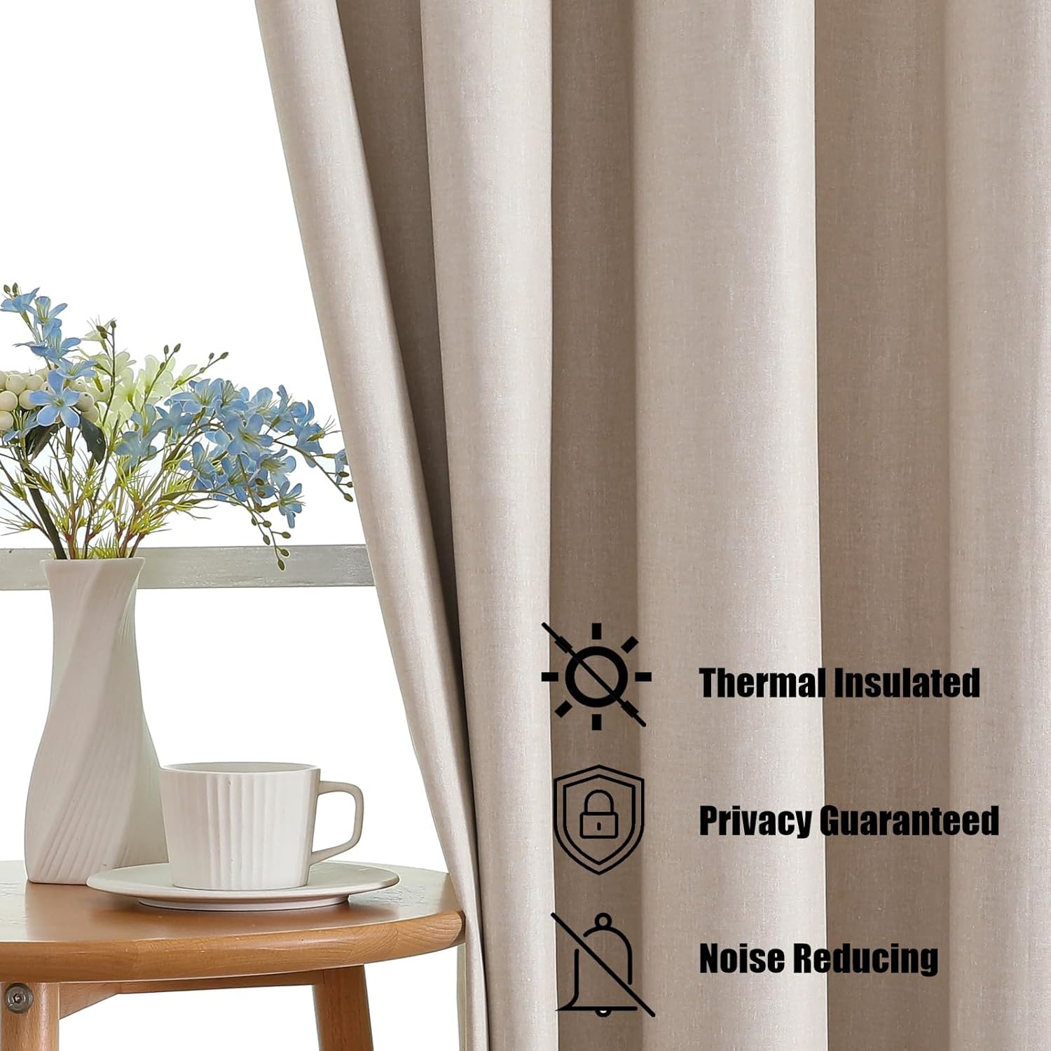 Flyfun Grommet Blackout Curtains for Bedroom and Living Room - 2 Panels Set Thermal Insulated Room Darkening Curtains (Light Khaki, 52W x 96L)