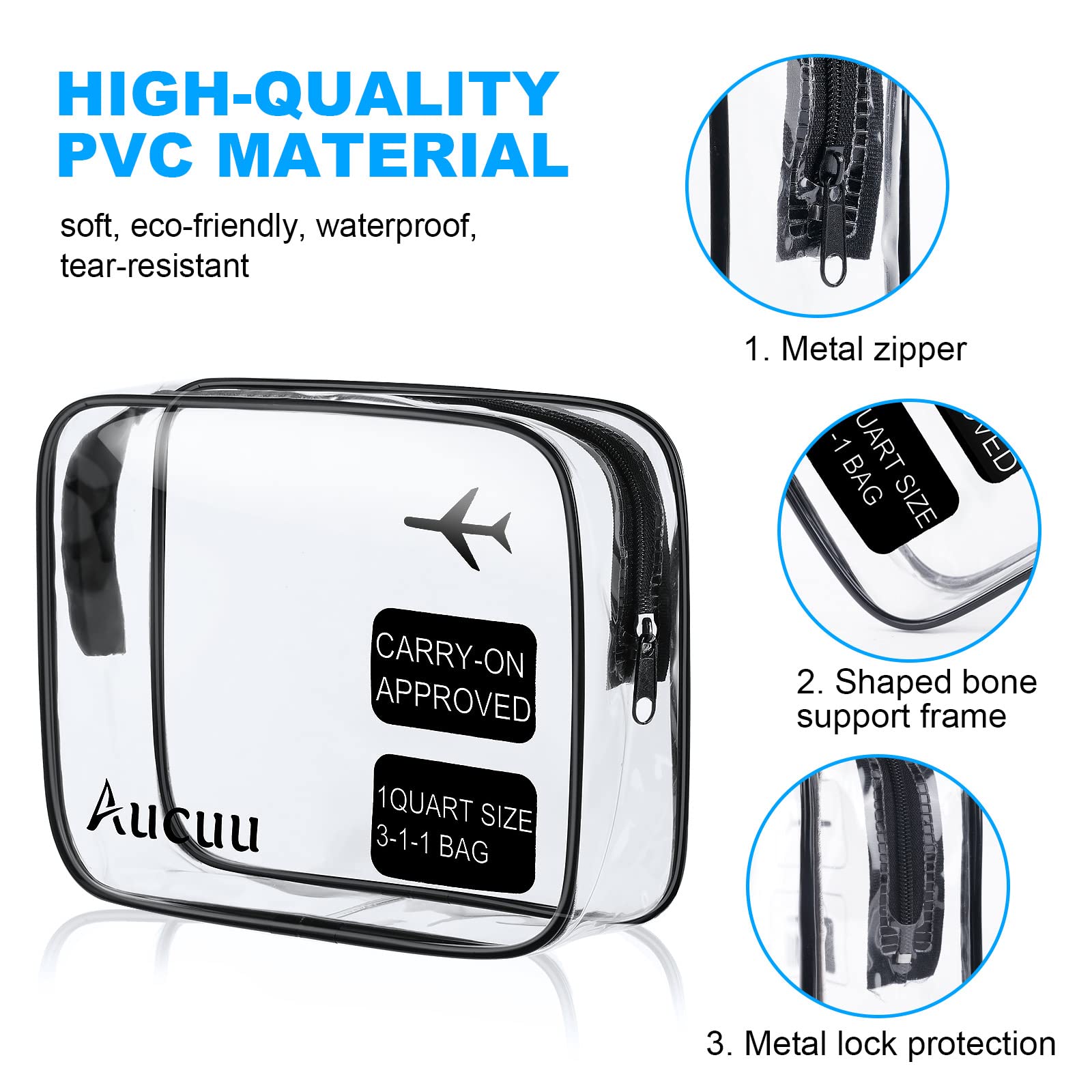 Aucuu Beauty Case Trasparente, 2 Pezzi Borse Da Toilette Trasparente, Borse da Viaggio Impermeabile, Borsa Cosmetici Trasparente, Cosmetico Trasparente, Beauty Case da Viaggio