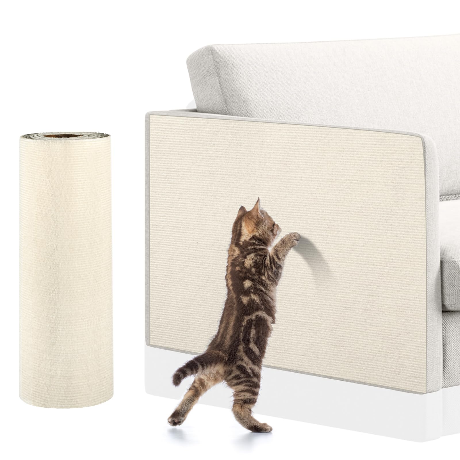 Adiwo Tappeto Tiragraffi Gatti, 30 * 100cm Tappetino Tiragraffi per Gatti Autoadesivo, Proteggi Divano Gatti Graff, per Parete e Angolo, Protegge Tappeti e Divani(Beige)