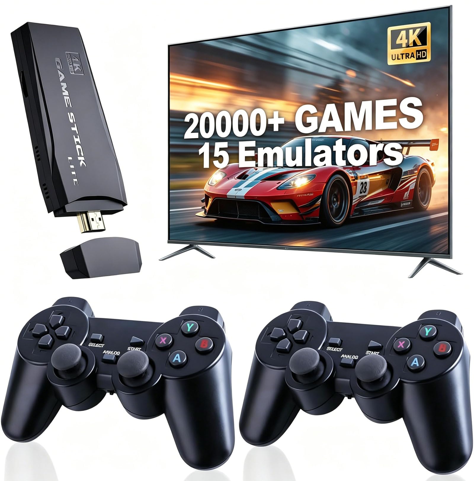 2026 Retro Game Stick Konsole mit 2 Controllern, Plug & Play TV-Anschluss, unterstützt tausende Klassische Spiele, Familien-Geschenk