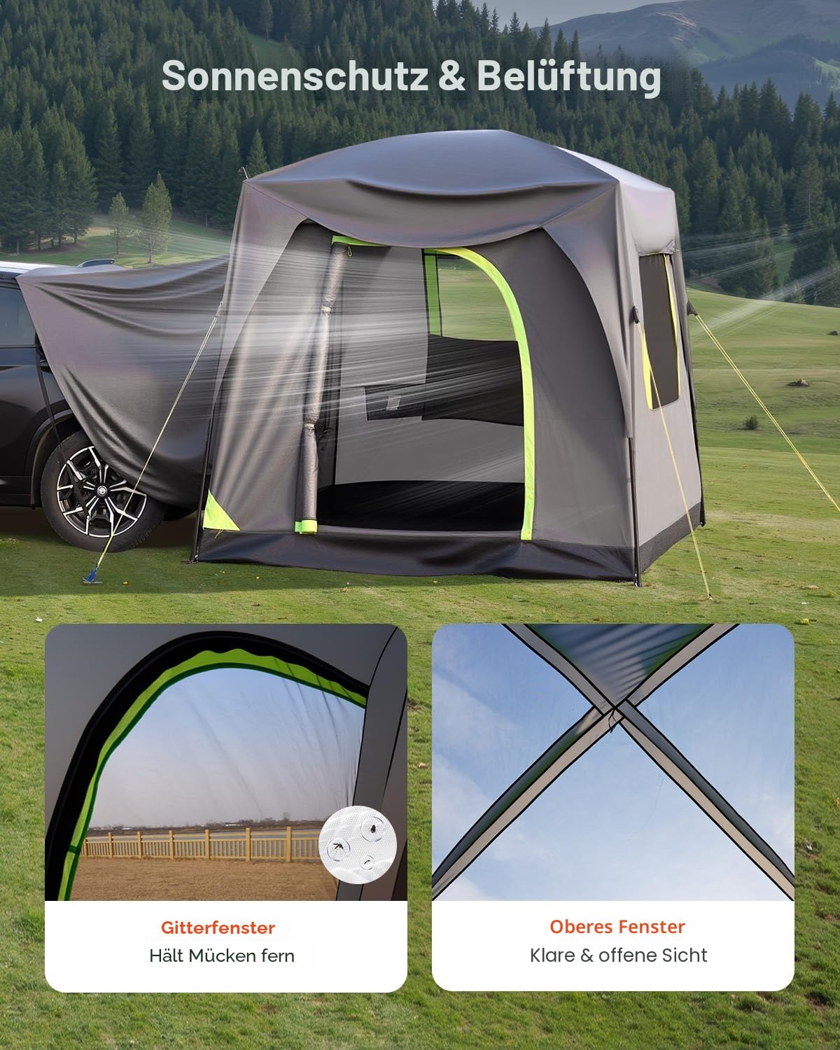 VEVOR SUV-Zelt Camping Auto-Zelt (248 x 308 x 230 cm) wasserdichtes PU2000 geräumiges Doppelschicht-Design für 5-8 Personen, SUV-Campingzelt mit Fenstern & Netzfenstern & Regendach & Tasche
