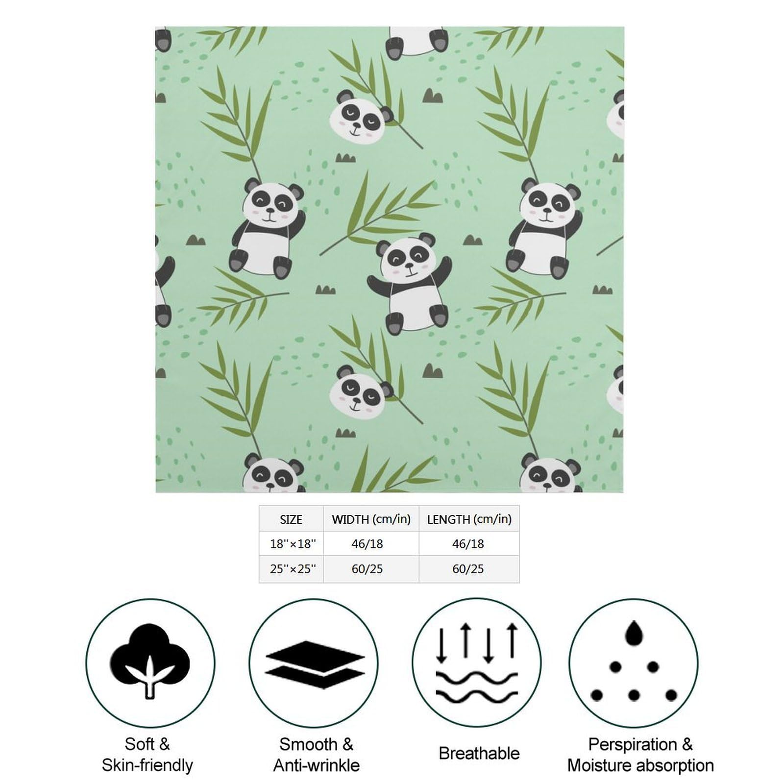 Csemeie Panda And Bamboo Leaves Pattern Bandana Hair Scarf Headband Adjustable Neckerchief for Men Women Decor