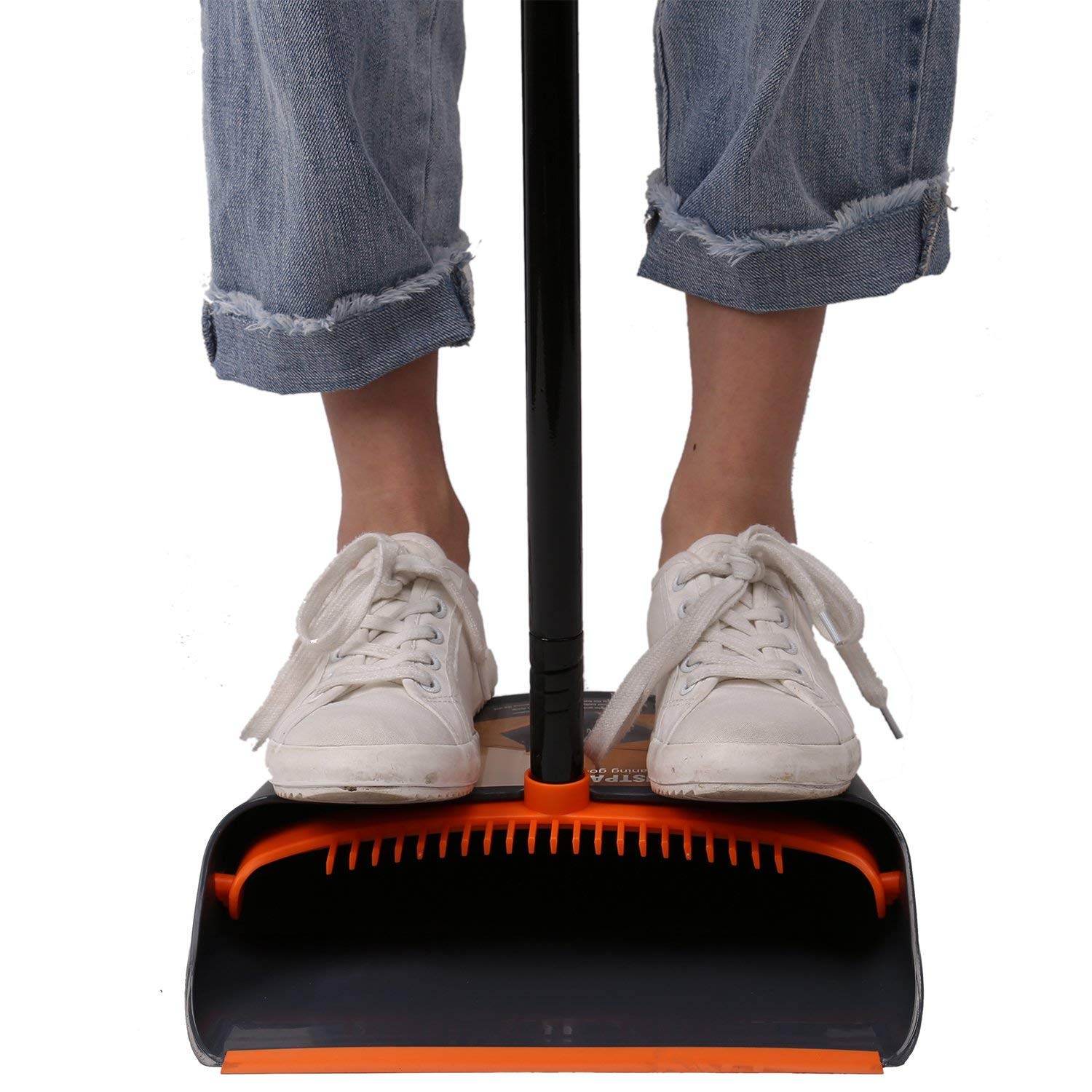 TreeLen Broom and Dustpan Set with 52" Long Handle for Home Kitchen Room Office Lobby Floor Use Upright Stand Up Stand Up Broom with Dustpan Combo