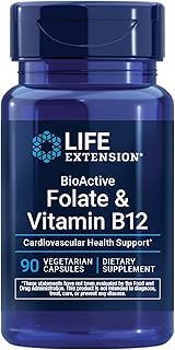 Life Extension BioActive Folate & Vitamin B12, Promotes Heart, Brain & GI Tract Health, Non-GMO, Gluten-Free, Vegetarian, 90 Capsules