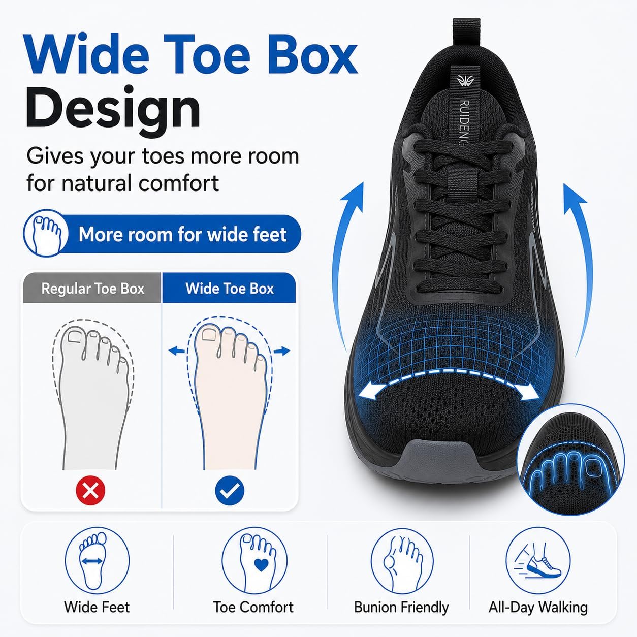 Men's Platform Walking Shoes Wide Toe Box Breathable Sneakers for Men, Casual Running Shoes for Travel, Standing & Daily Wear