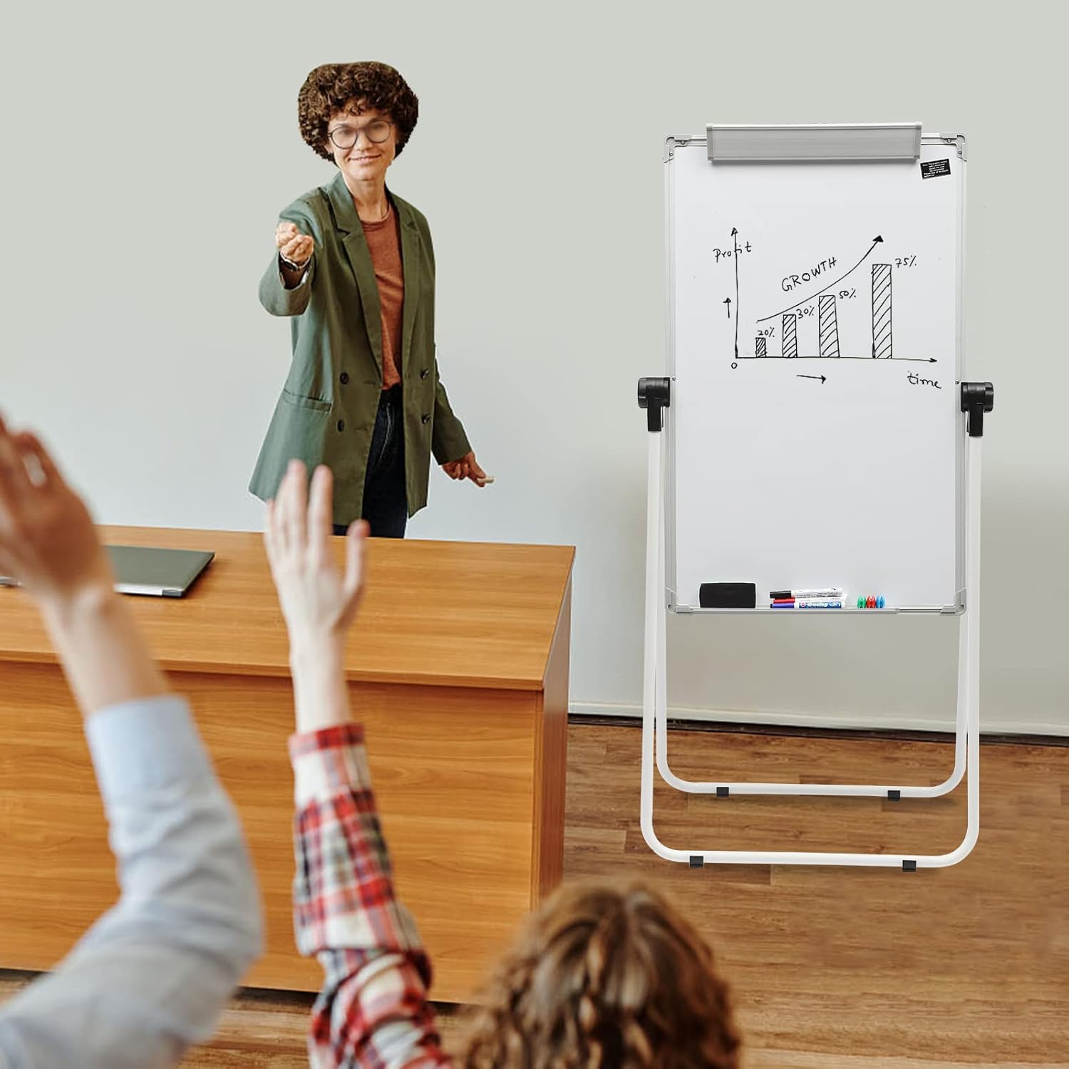 Standing Whiteboard, 36'' x 24'' Double Sided Portable Magnetic White Board with Stand, Height Adjustable White Board Easel for Classroom, Home & Office