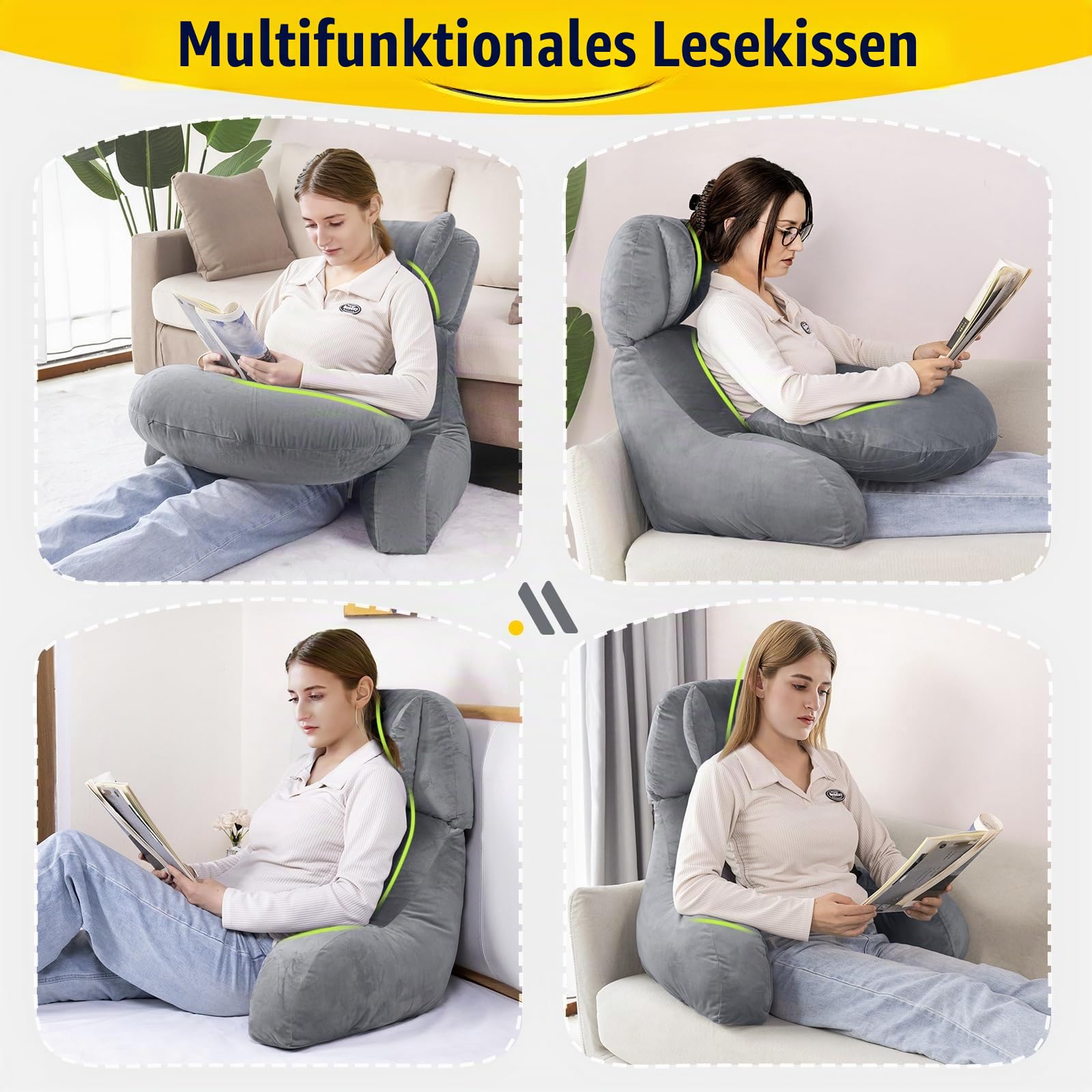 Lesekissen & Gaming-Kissen mit Rückenstütze - Nacken- und Lendenkissen für Bett, Sofa, Boden, mit Beinauflage