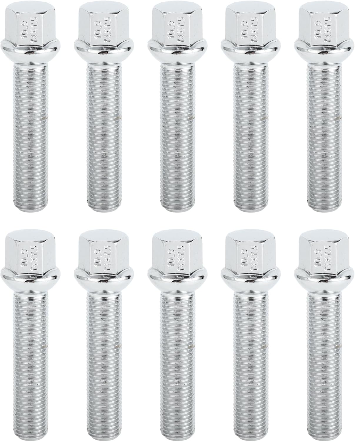 M14x1.5mm Ball Seat Wheel Lug Bolt for Volkswagen 19mm Hex 60mm Shank Length Sturdy | Extended Bolts Silver Tone 10 Pcs