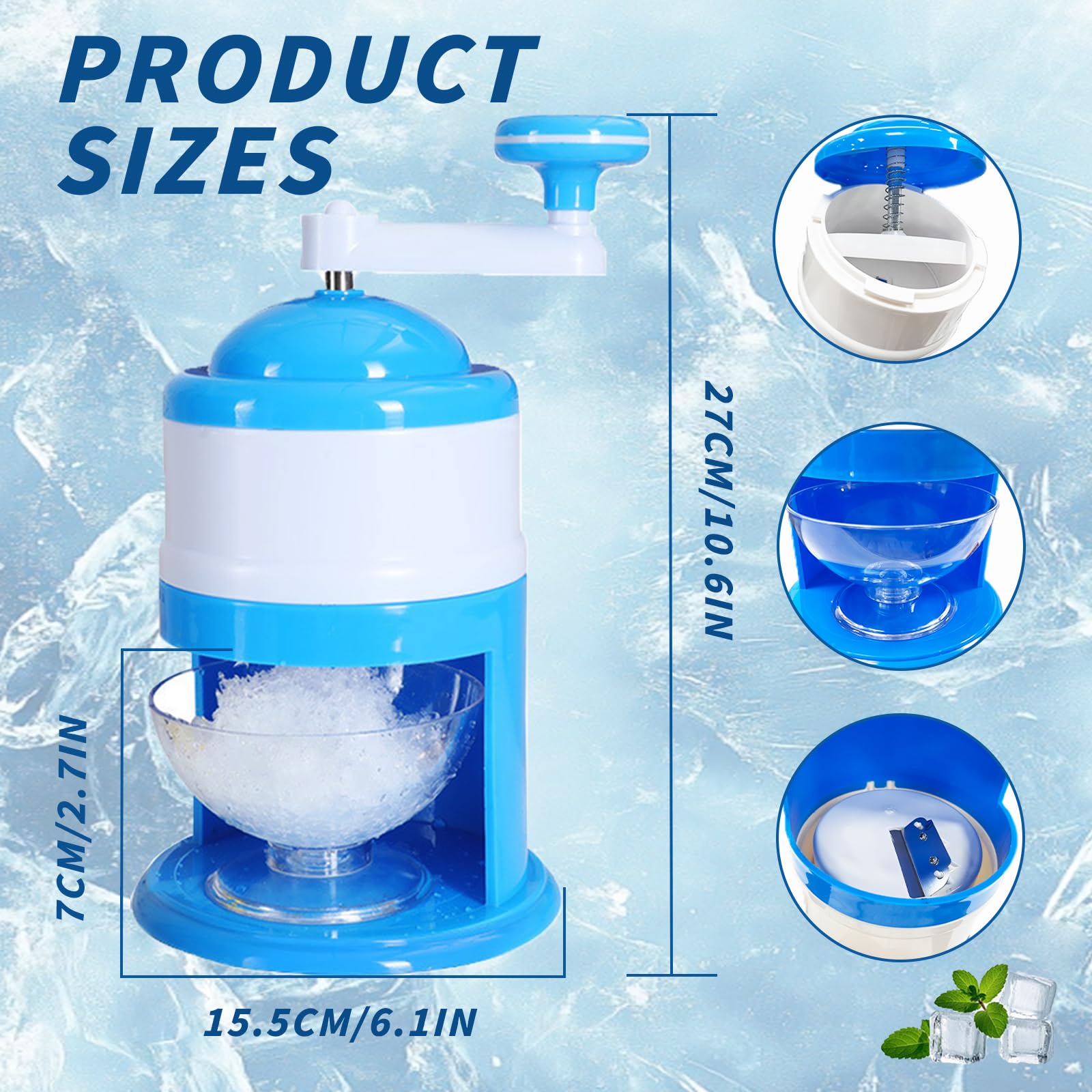 Tritaghiaccio,Ice Slush Machine，Macchina per Rasoio per Ghiaccio con Neve，Slush Machine，Ottimo per Frullati e Ghiaccio Tritato - Senza BPA (Blu)