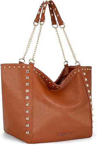 Miniatura 8 de Montana West - Bolso de mano grande para mujer con asa superior sobredimensionada y bolsos con cadena XL-oro,XL-negro,XL,rosa intenso,Peltre
