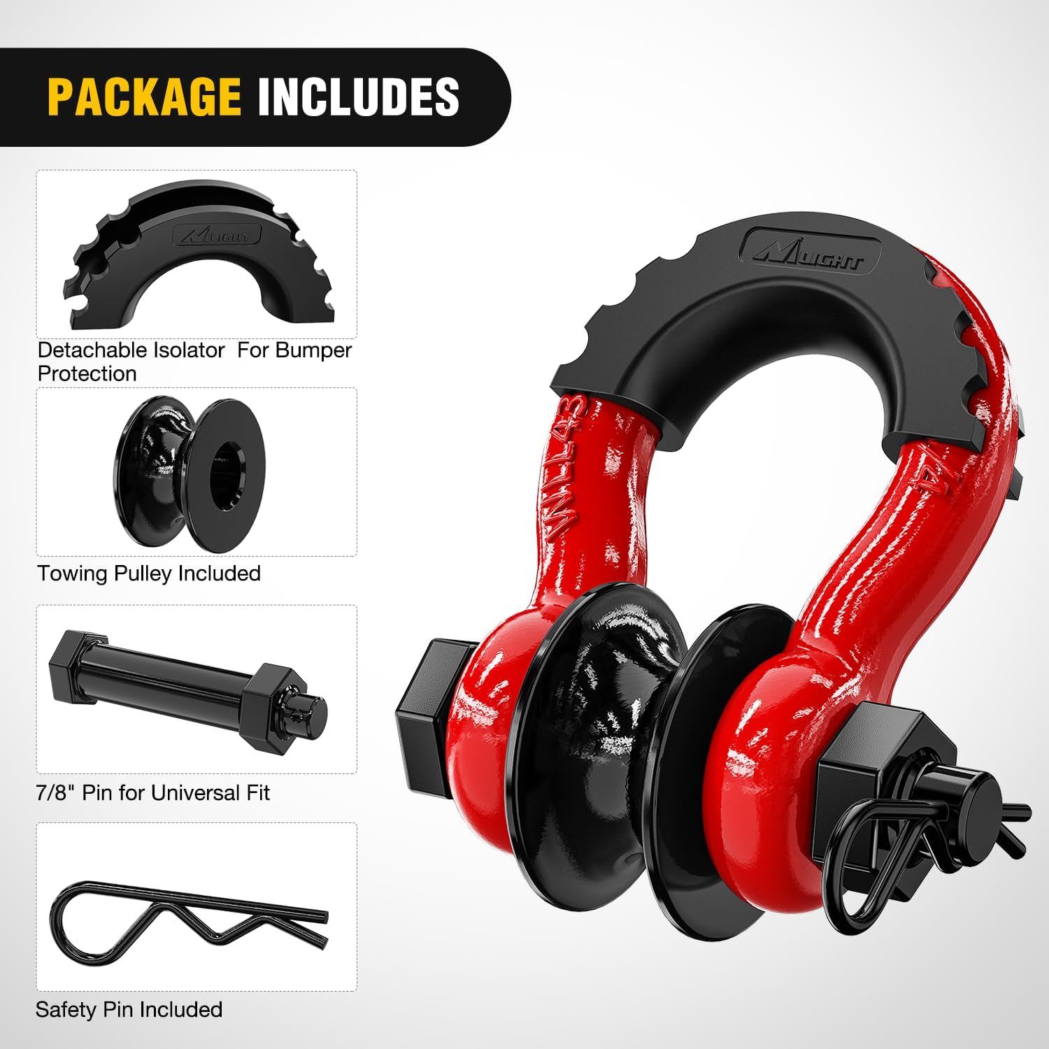 Nilight 3/4" D-Ring Shackle w/Snatch Block (2 Pack) 9,500 lb Working Load, 2-in-1 Heavy‑Duty Towing Pulley w/Isolator for Off‑Road Recovery, Winch Cable & Rope, Truck Jeep ATV UTV Tractor, Red