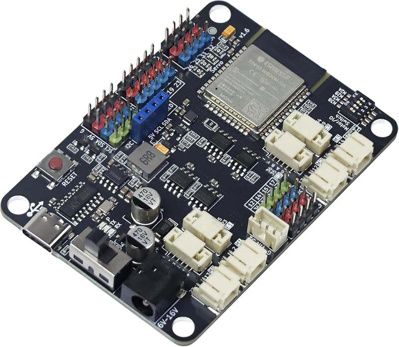Placa Maker-ESP32 Pro, Controlador de Motor de Alta Corriente 3A (4 Codificadores o 4 Servos DC/4), USB-C, WiFi y Bluetooth de 2.4GHz, Microcontrolador ESP32-WROOM-32E para Robótica Smart Cars STEM DIY