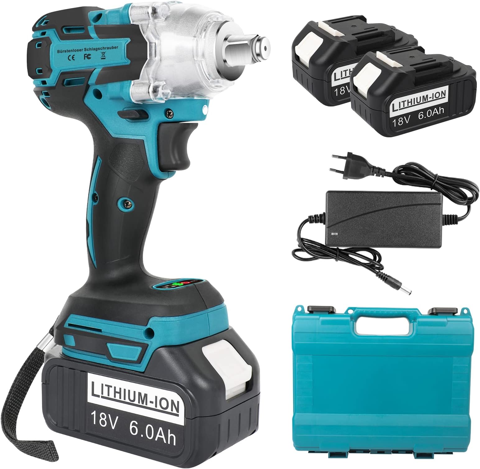 ARyee 21V Cordless Impact Wrench, Brushless Impact Wrench 1/2 inch Max Torque 650N.m, 2Pcs 6Ah Battery, Fast Chargering and Tool Box, High Torque Power Impact Gun for Car/Home Working