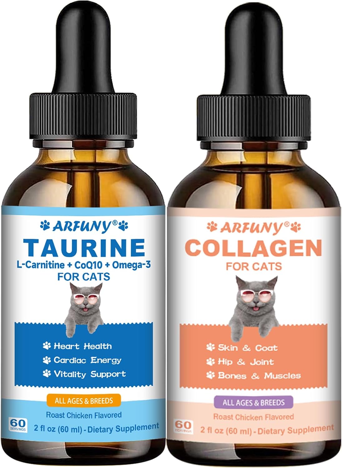 Collagen for Cats & Taurine Supplement for Cats- Cat Joint Supplement - Skin & Coat, Digestive & Immune Support - Cat Heart Health, Cardiac Function Support