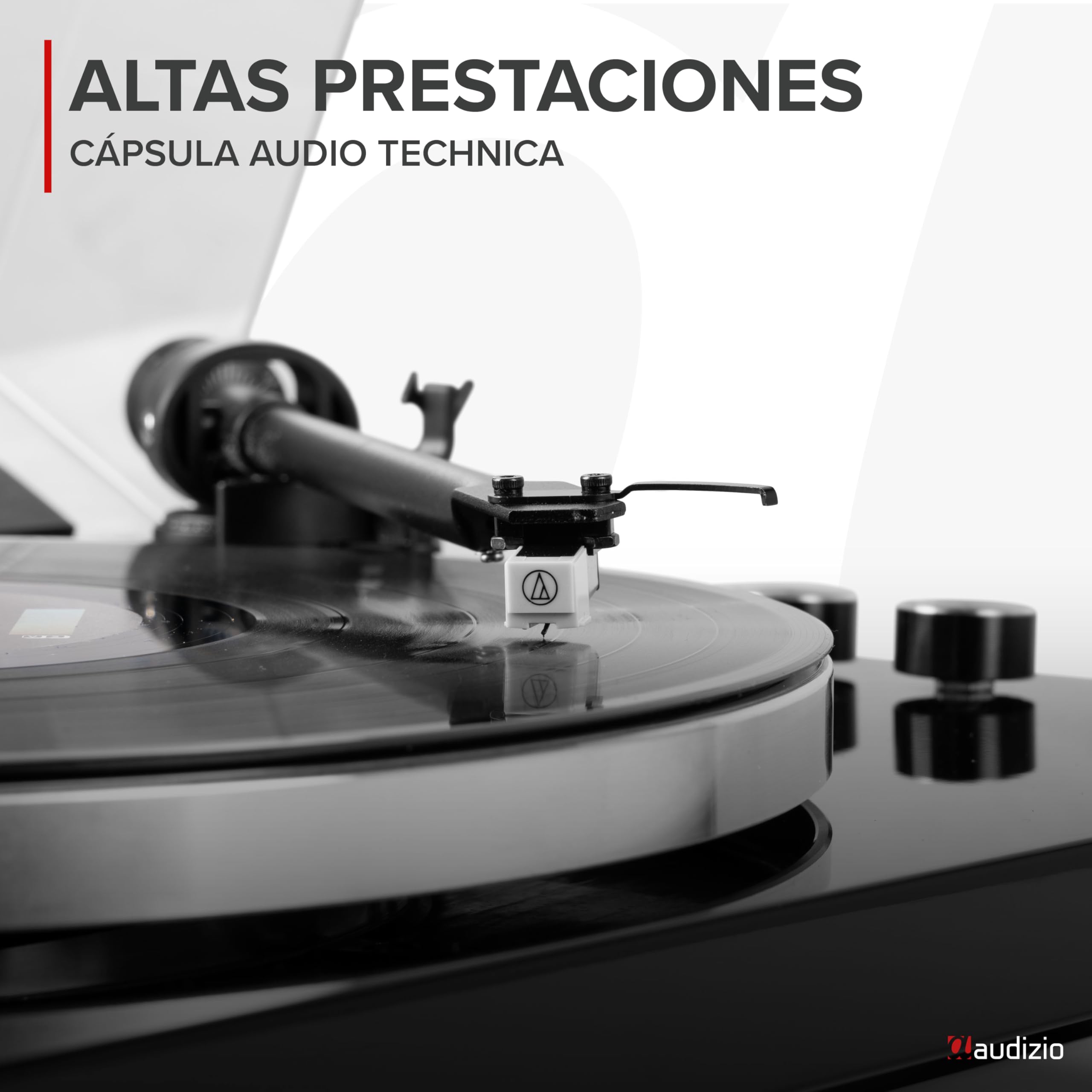 Audizio Toledo - Tocadiscos con Bluetooth Acabado Negro 33/45 RPM estéreo | Bluetooth y salida RCA incorporados, cápsula Audio Technica, sonido estéreo, para digitalizar tu colección de discos