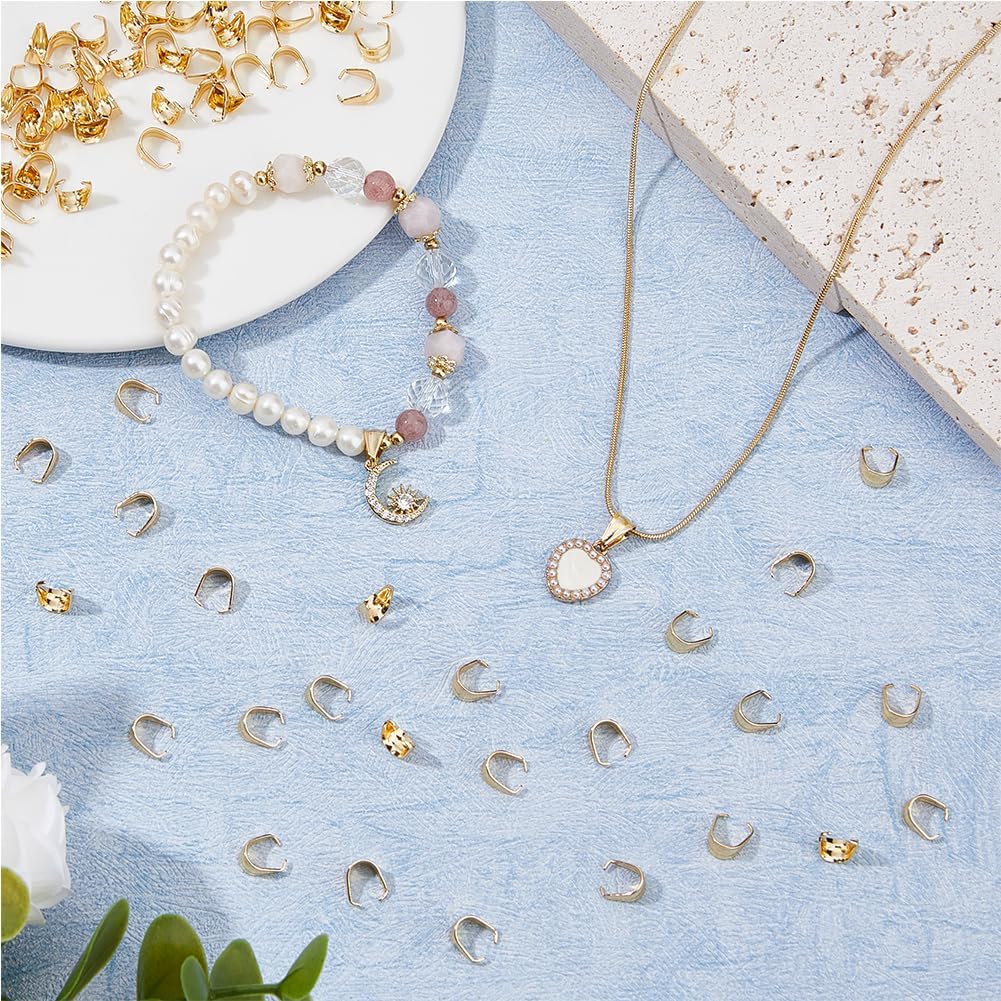 DICOSMETIC 100Pcs Clasps Stainless Steel Snap on Bails 18K Gold Plated Hook Pinch Clip Bail Pendant Necklace Clasps Pendant Bail Connector for Jewelry Making 8x7mm - Image 5