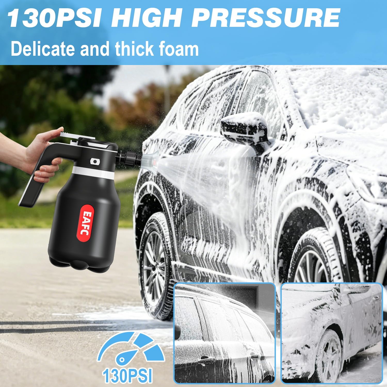 Pulvérisateur à mousse électrique de 2 L, kit de nettoyage de voiture alimenté par batterie de 2 L avec USB rechargeable pour lavage de voiture, maison, jardin, nettoyage des détails, pistolet à